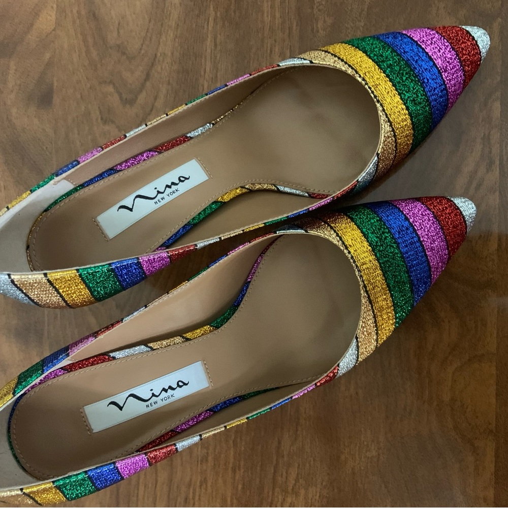 Nina Multicolor Striped Women's Heels, Kitten Heel 2” - Picture 5 of 5